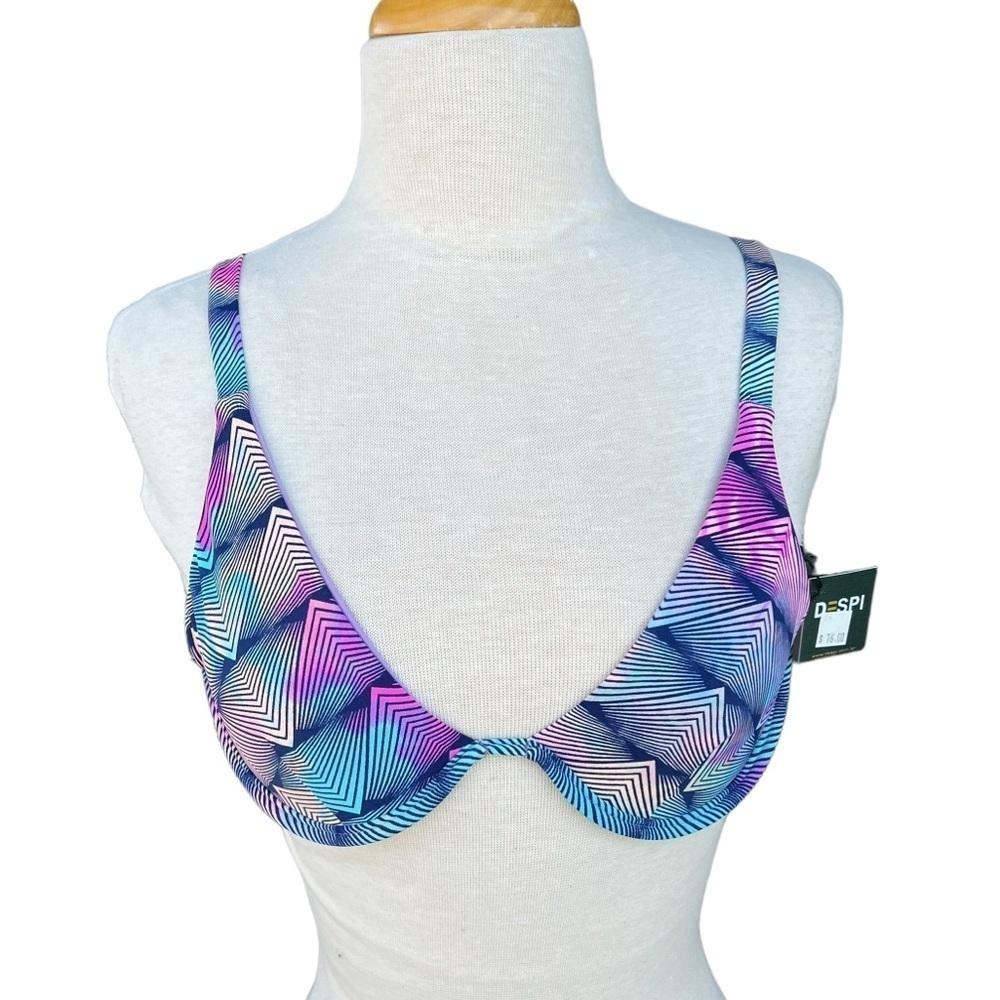 DESPI Brazilian Swimwear Plunge Cups Bikini Top Geometric Multicolor Small NWT